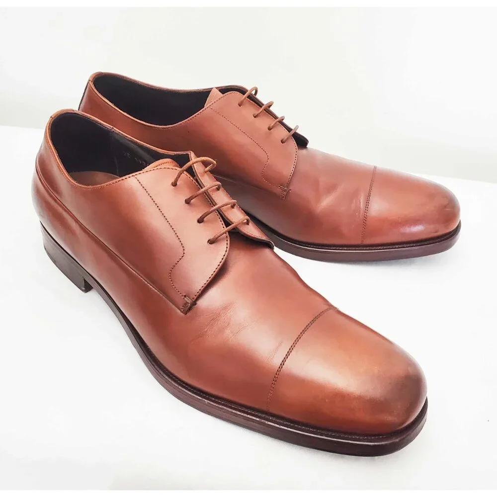 PRADA Men's Brown Leather Cap Toe Derby Dress Shoes 11